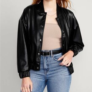 🆕 Old Navy Faux-Leather Bomber Jacket - Petite (NWT)